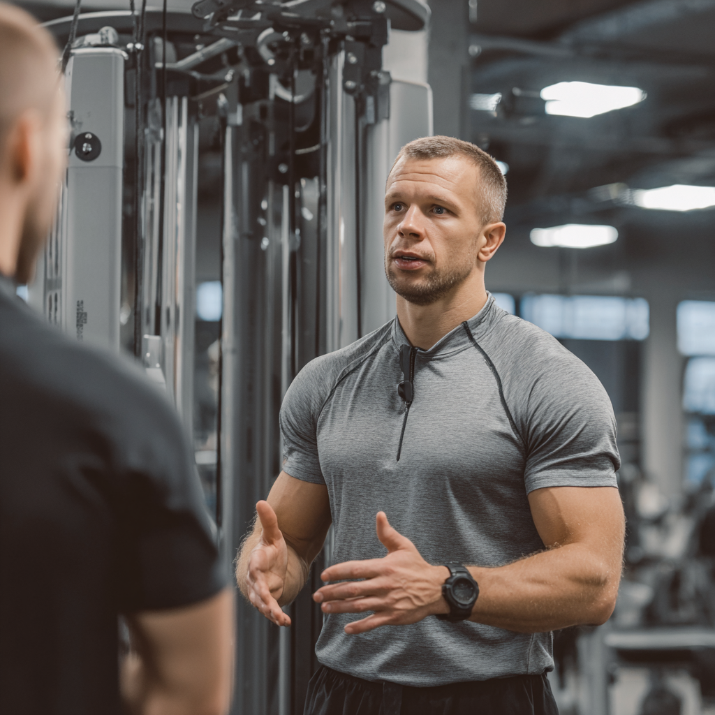 Фітнес тренер консультує клієнта